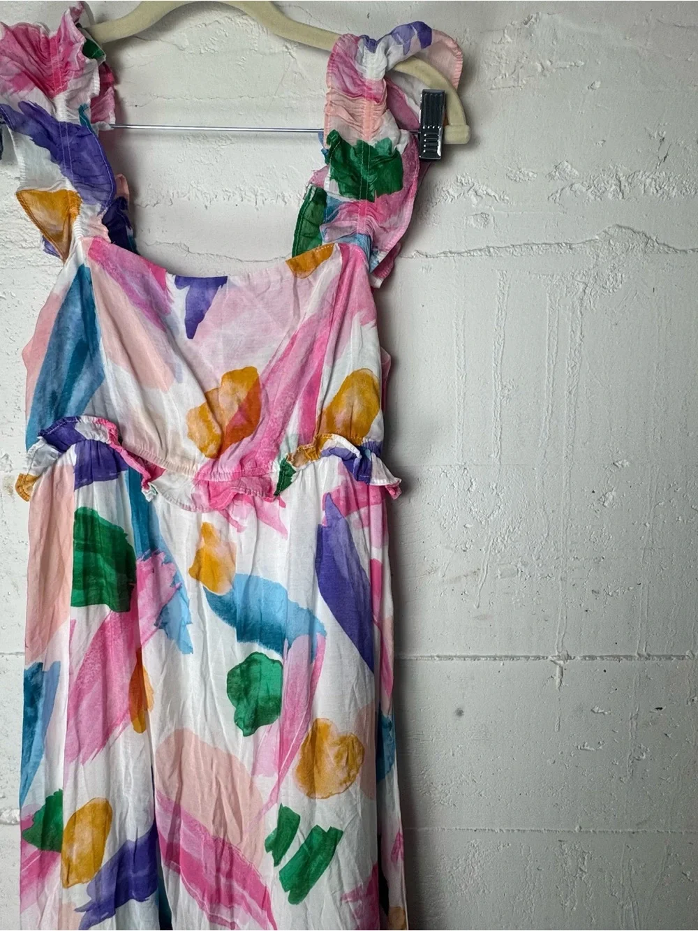 Blu Pepper‎ Pastel Watercolor Ruffle Strap Brush Stroke Ruffle Midi Sundress M